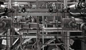Stainless steel pipework and fittings in an industrial installation