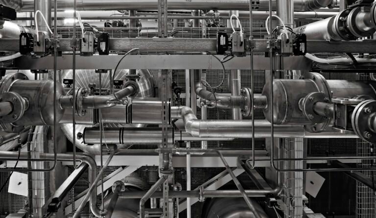 Stainless steel pipework and fittings in an industrial installation