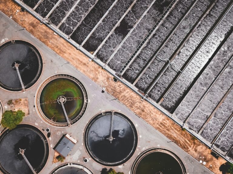 Overhead view of water treatment and filtration basins