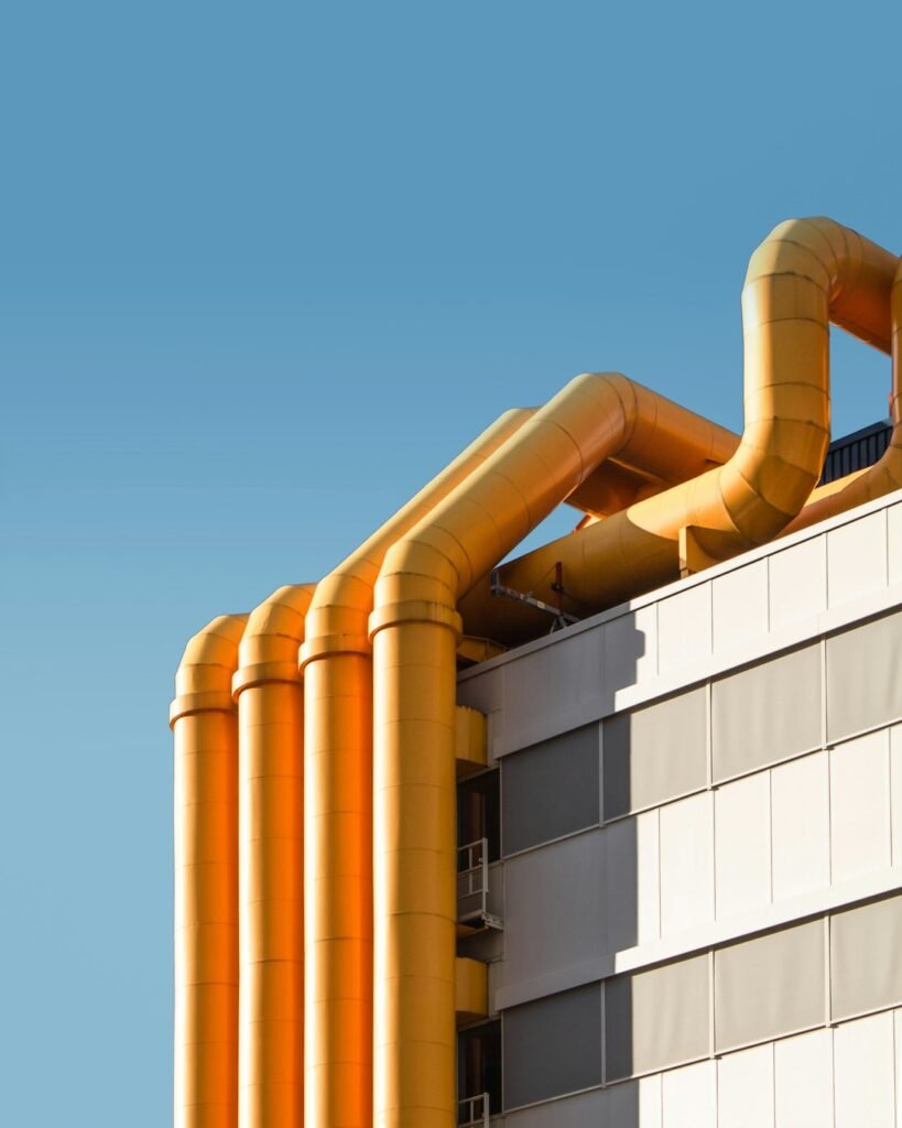 Illustrative external building pipework; not the Huairou project and not identified as hydrogen piping.